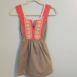 Anthropologie Odd Molly gray pink embroidered top